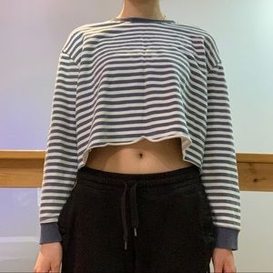 Cropped striped sweater from Bluenotes, blue and white.